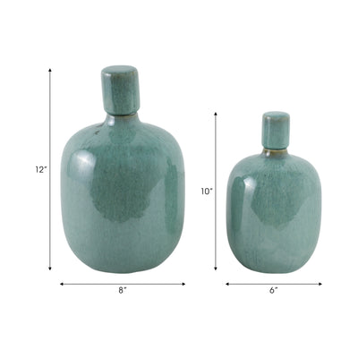 S/2 10/12 Corvallis Teal Ceramic Jars