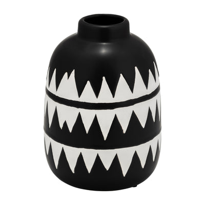 CER, 9H TRIBAL FLOWER VASE, BLACK/WHITE