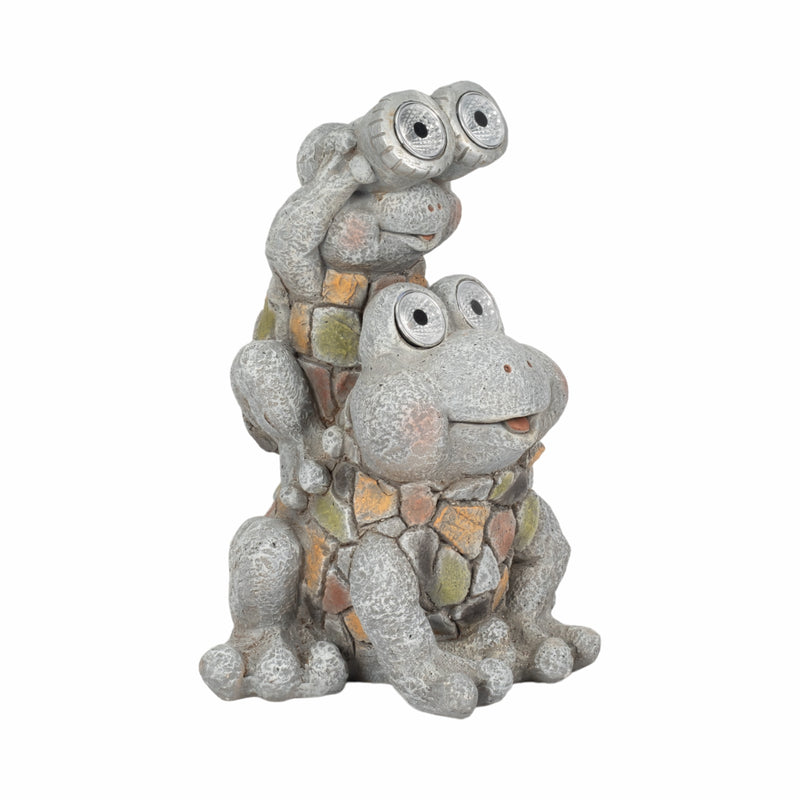 14 Frogs Piggy Back Ride Solar Eyes, Grey