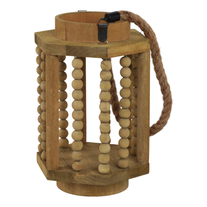 WOOD 11 LANTERN WITH ROPE HANDLE, BROWN