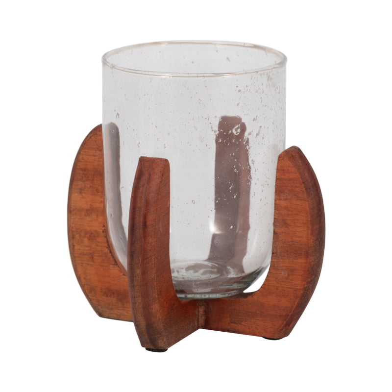 Glass, 7 Votive Holder W/ Base, Brown/clear