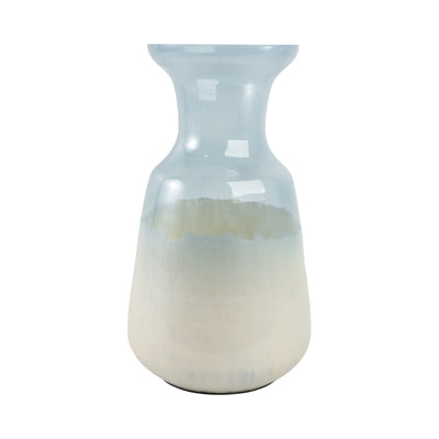 14x8 Frosted Glass Vase, Blue/white