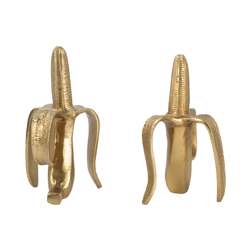 Metal, S/2 9 Banana Bookends, Gold