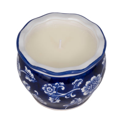 4, 7oz Round Chinoiserie Candle , Blue/white