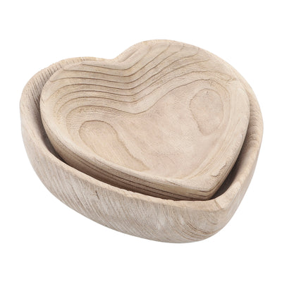 WOOD, S/2 9/10 HEART BOWLS, NATURAL