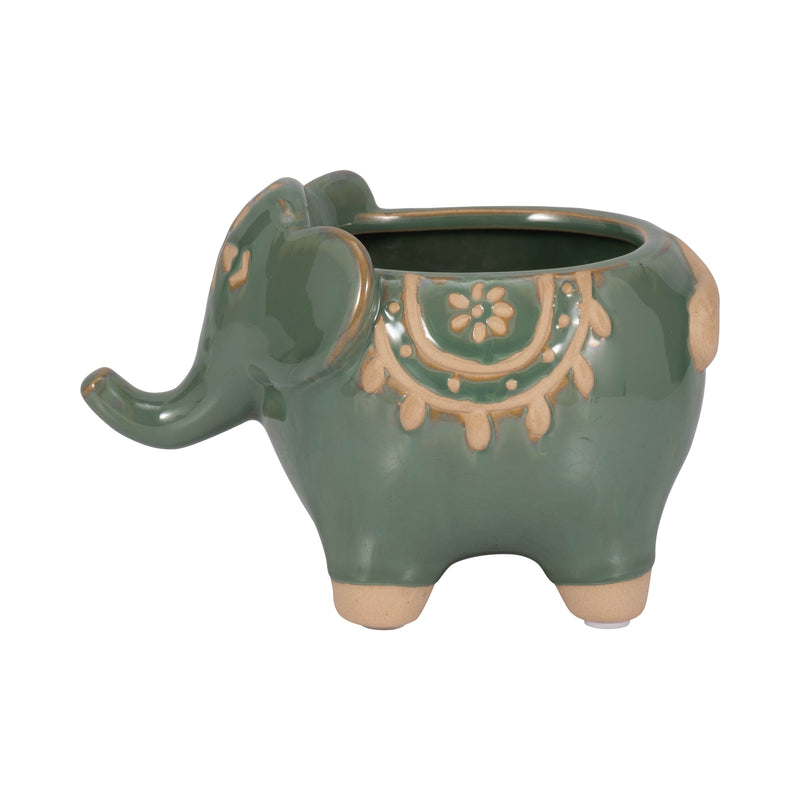 7 Elephant Planter, Green