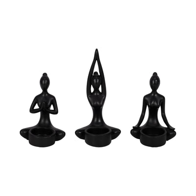 S/3, 7H RESIN YOGA WOMEN TEALIGHT HOLDER, BK