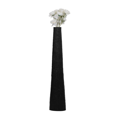 METAL, 48 RIBBED FLOOR VASE, BLACK