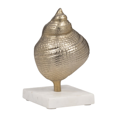 Metal, 7 Banded Shell On Marble Base, Champagne