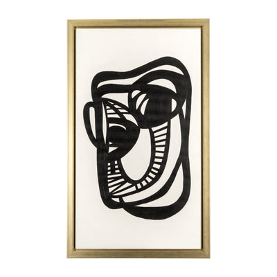 35X59, HAND PAINTED GOLD FRAME GEOMETRIC FACE, BLK