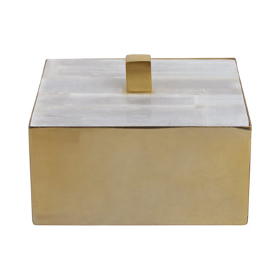 6 Square Selenite Top Box, White/gold