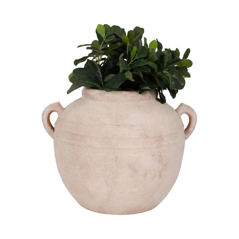 15 Round Weathered Terracotta Vase, White/natural