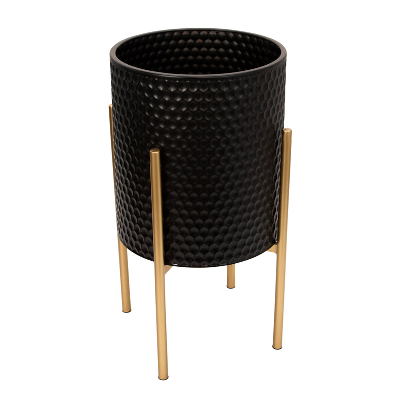 S/2 HONEYCOMB PLANTER ON METALSTAND, BLACK/GLD