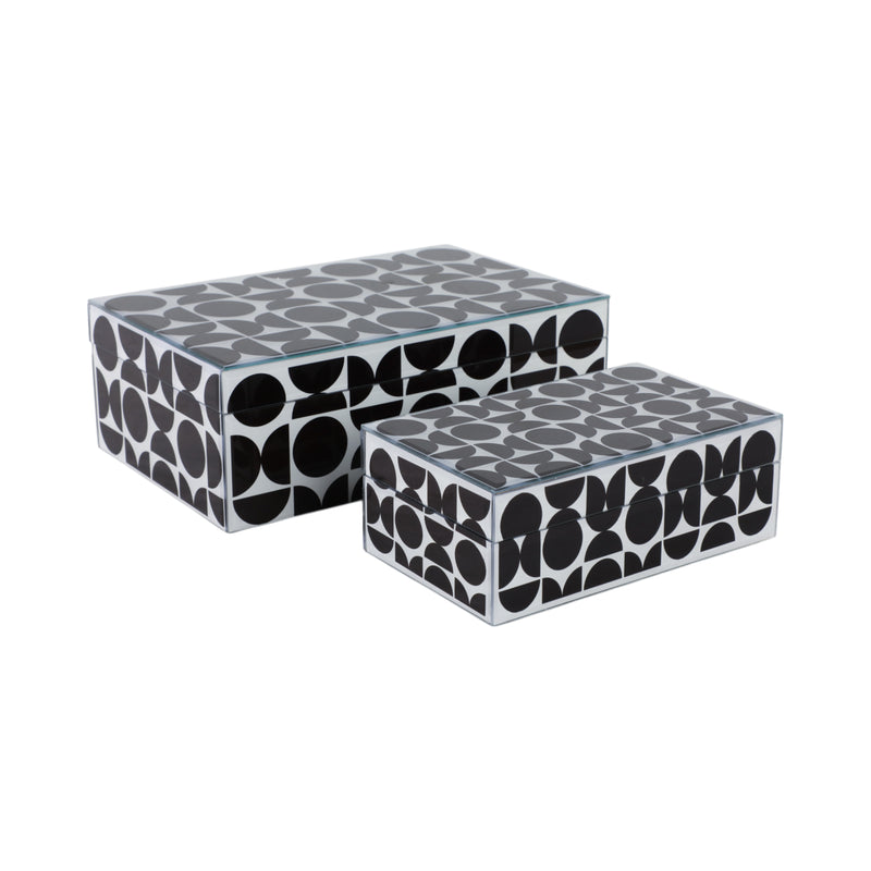 GLASS, S/2 8/11 MODERN PRINT BOXES, BLACK/WHITE