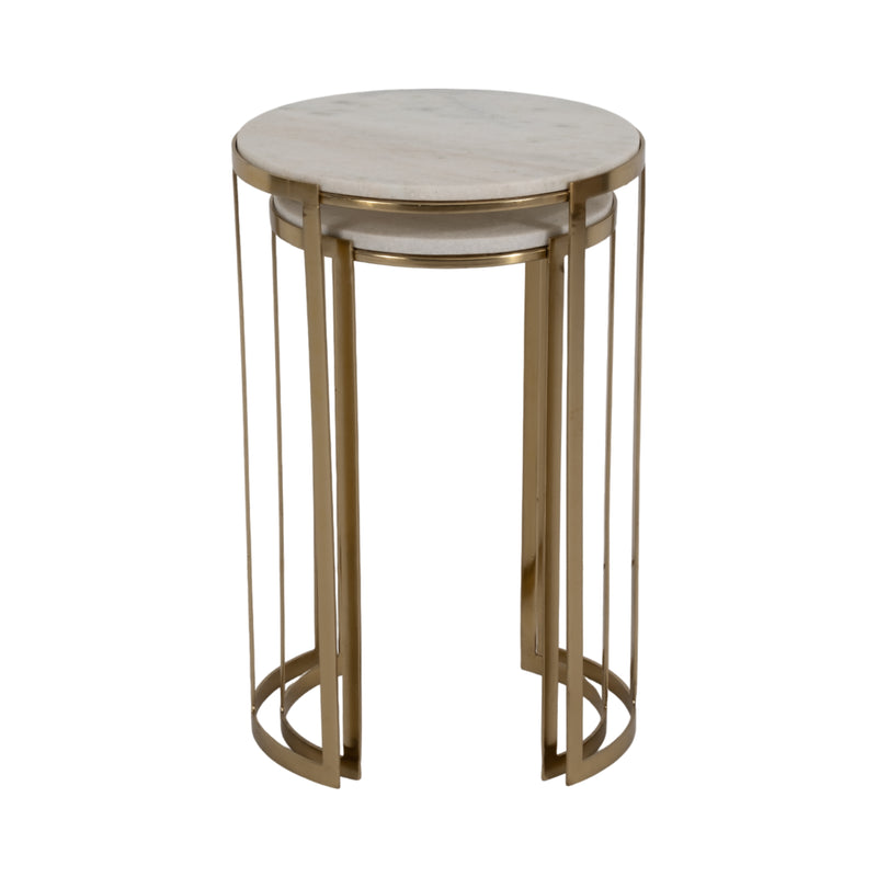 S/2 20/22 Morwar Marble Top Accent Tables, White/