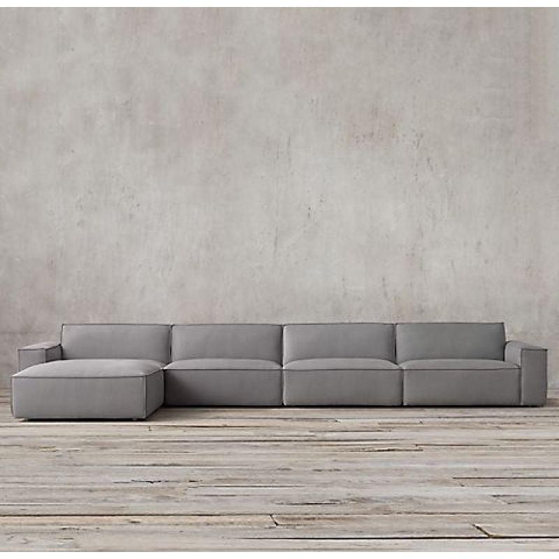 Spacious Gray Velvet L-Shaped Sofa - 85x400x180x45 cm - Swedish Wood By Alhome