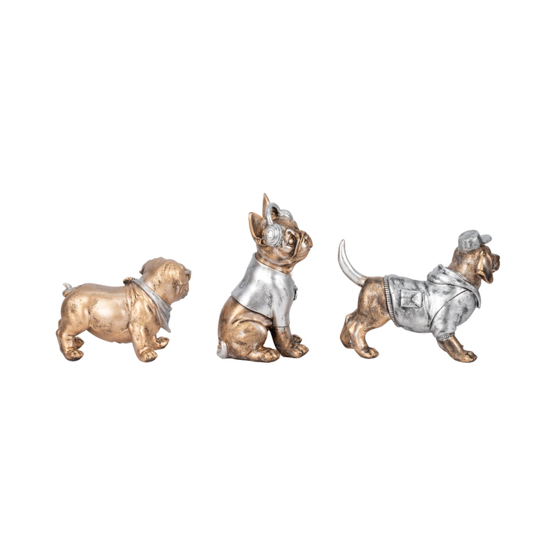 S/3 10 Cool Dogs Decor, Gold