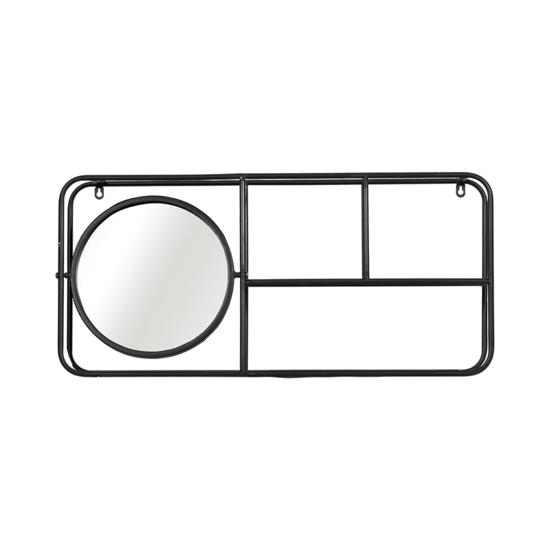 METAL. 29L WALL SHELF W/ MIRROR, BLACK