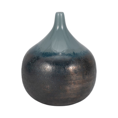 Glass, 10 2-tone Metallic Vase, Sea Green