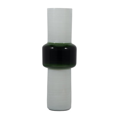 GLASS, 19 MODERN CYLINDER VASE, WHITE/GREEN