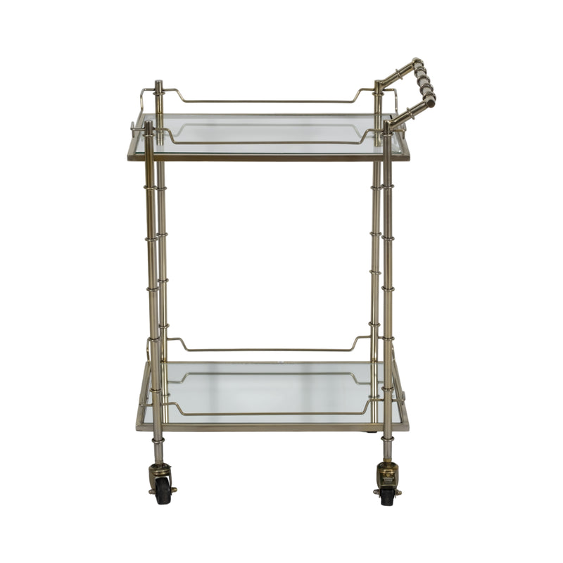 TWO TIER 30H ROLLING BAR CART, GOLD