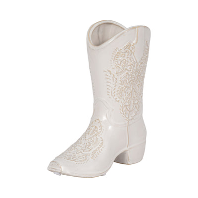 8 Cowboy Boot Vase, White