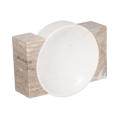 10 Marble Bowl With Onyx Marble Sides, White/tan