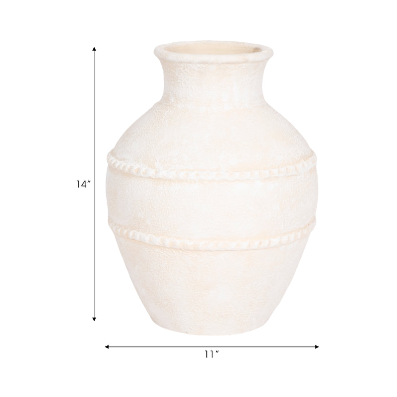 14 Traditional Textured Terracotta Vase, Ivory