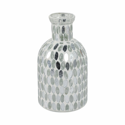 GLASS, 8H MOSAIC VASE, WHITE