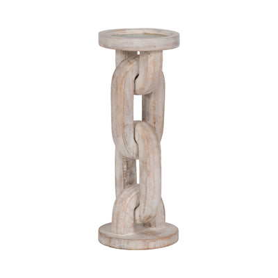 Wood, 11 Chain Pillar Candle Holder, White