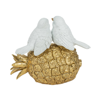 8 Kissing Birds On Pineapple, White/gold