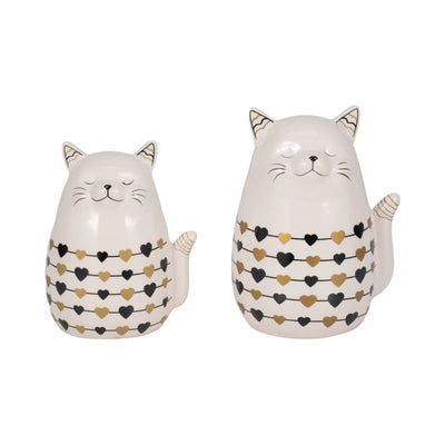 7 Black And Gold Hearts Kitty, White