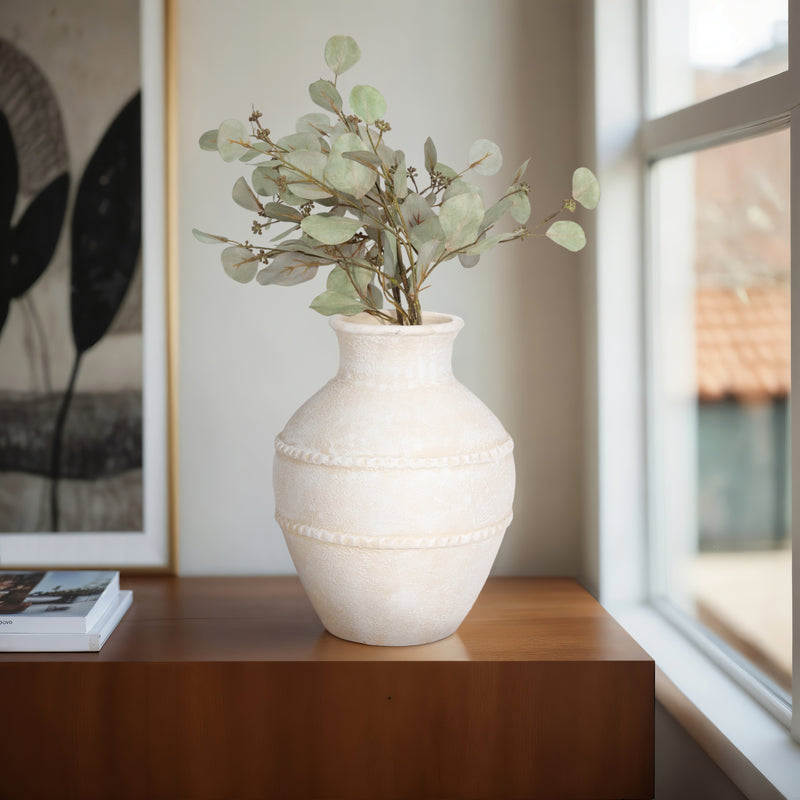 14 Traditional Textured Terracotta Vase, Ivory