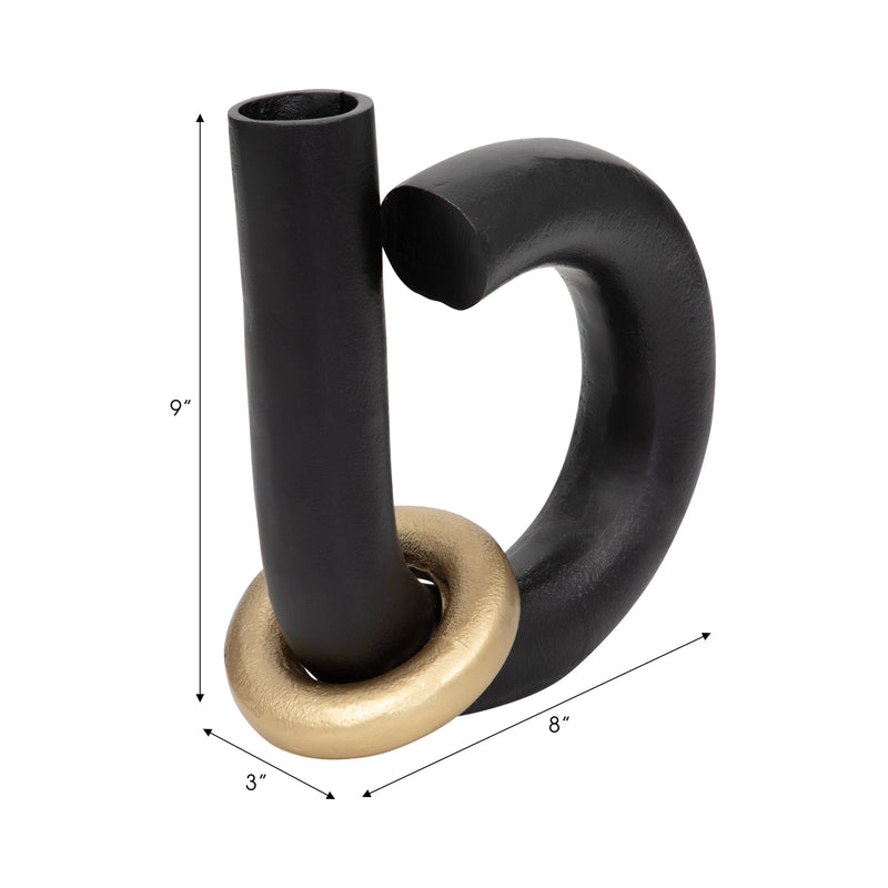 Metal, 9 Loop Vase W/ Gold Ring, Black/gold