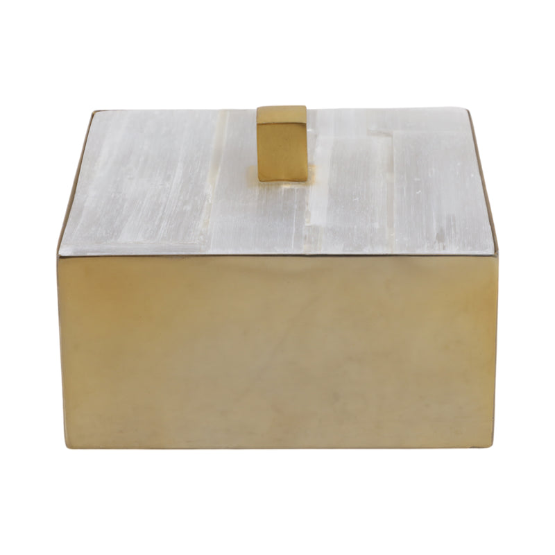 6 Square Selenite Top Box, White/gold