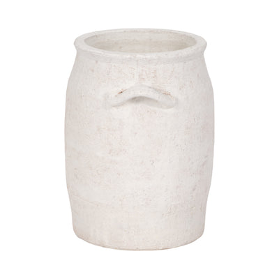 8 Traditional Handle Vase Rough Finish, White