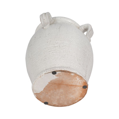 9 Terracotta Vase With Handles, White Crackle