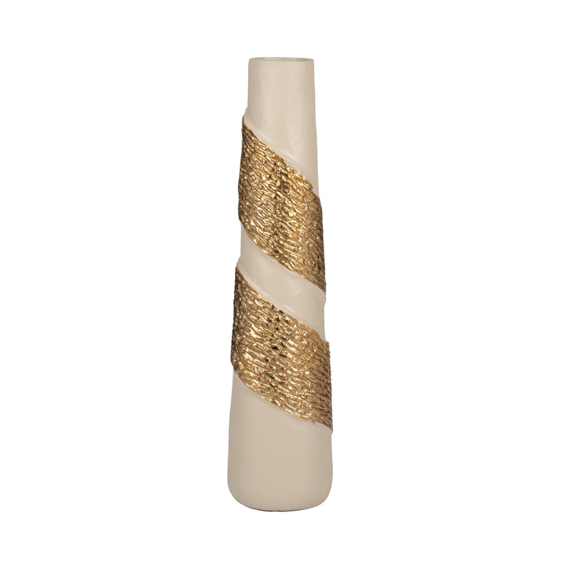 Glass, 22 Aluminum Wrapped Vase, White/gold