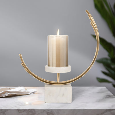 Metal, 17 Crescent Candle Holder, Gold