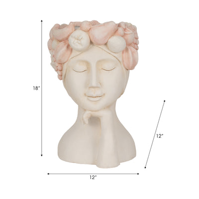 18 Lady With Flower Crown Planter, White/pink