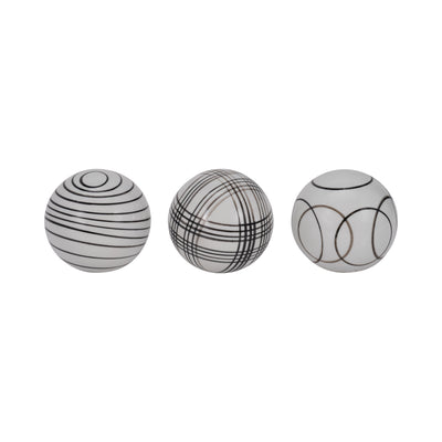 Cer, S/3 4 Assorted Painted Orbs, Black