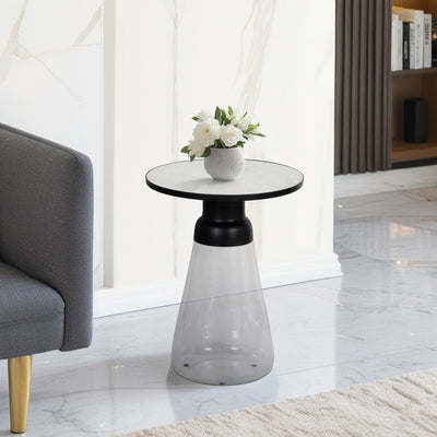 21 Glass Accent Table Marble Top, White/clear