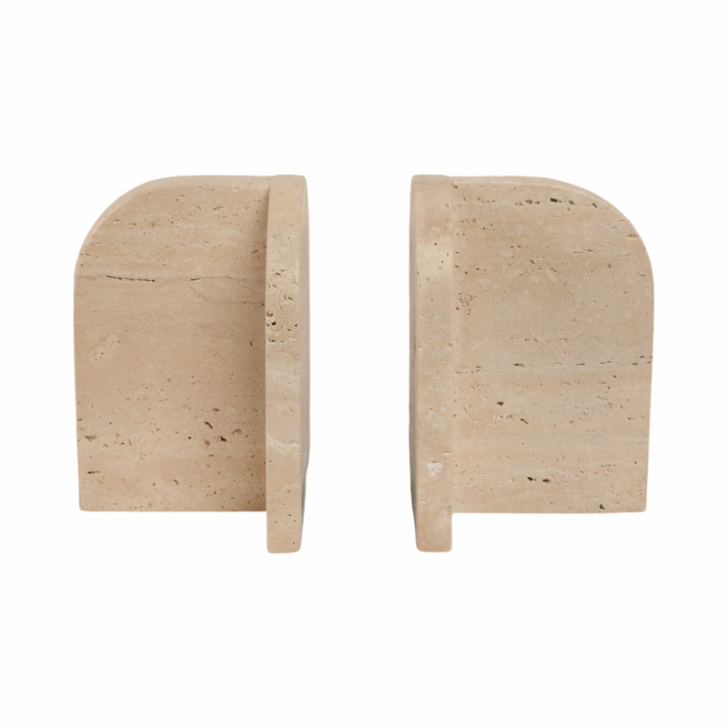 S/2 6 Arched Travertine Bookends, Tan