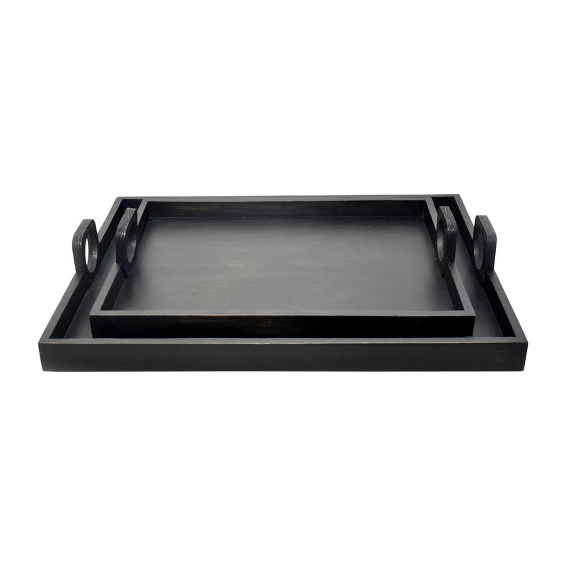 S/2 24/30 Joullian Black Wood Trays