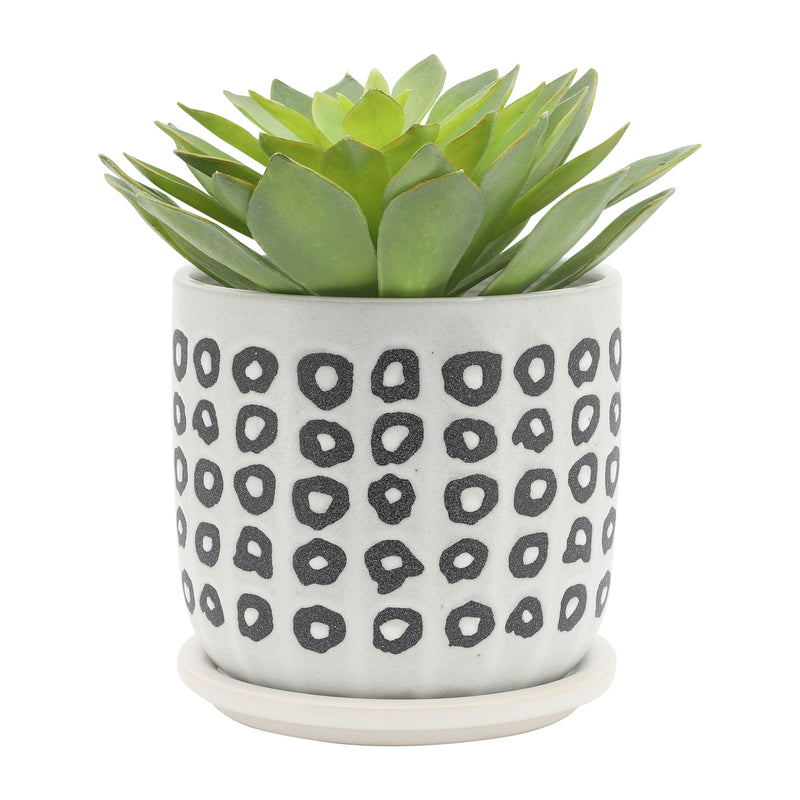 S/2 5/6 AZTEC PLANTER W/ SAUCER, BLACK