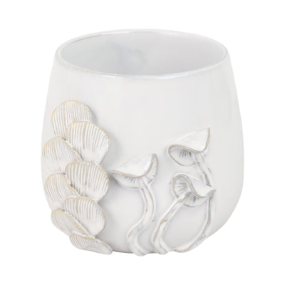 Cer, 6 Mushroom Applique Planter, Ivory