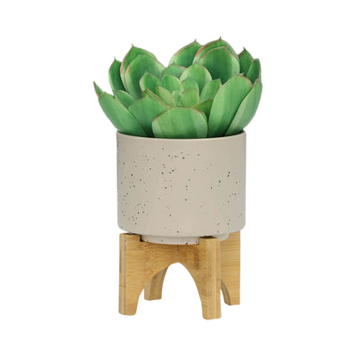 S/2 5/8 PLANTER W/ WOOD STAND, MATTE BEIGE