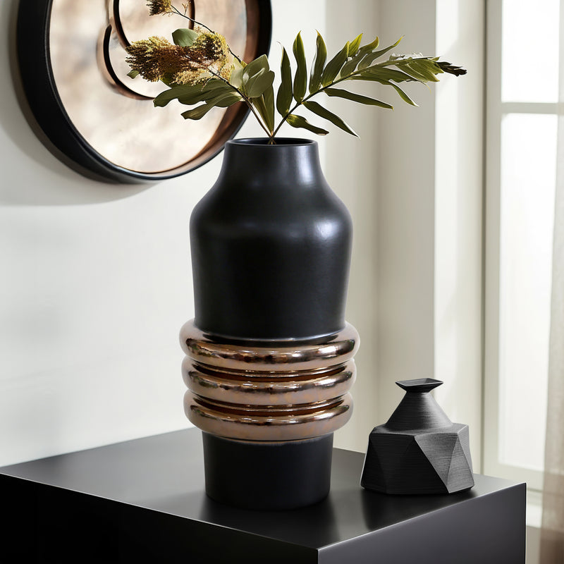 15 Calorin Oversized Tribal Vase, Black/gold