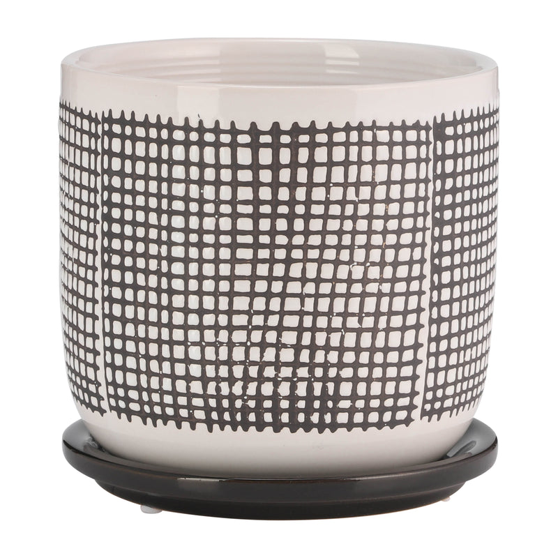 6 MESH DESIGN PLANTER W/ SAUCER, GRAY