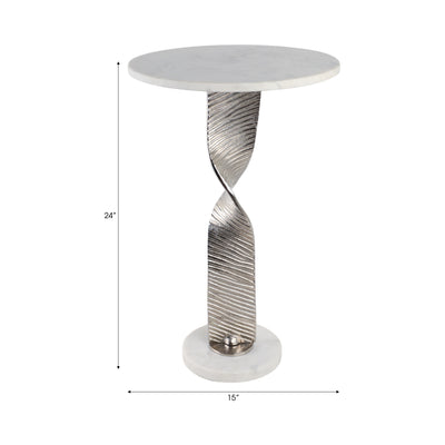 Metal,24twisted Base Accent Table,white/silver Kd